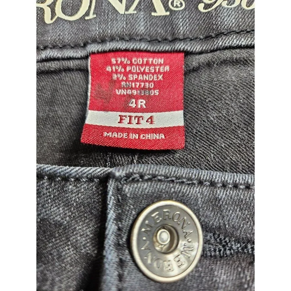 Merona‎ Womens Size 4 Regular Fit 4 Bootcut Embroidered Studs Black Grey Jeans